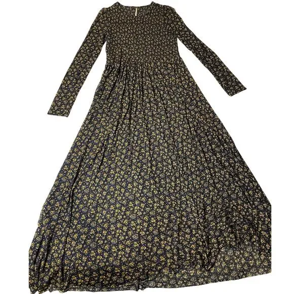 Fee People Hello and Goodbye Mesh Black Floral Long Sleeve Maxi Dress Sm Cottage - Picture 11 of 12